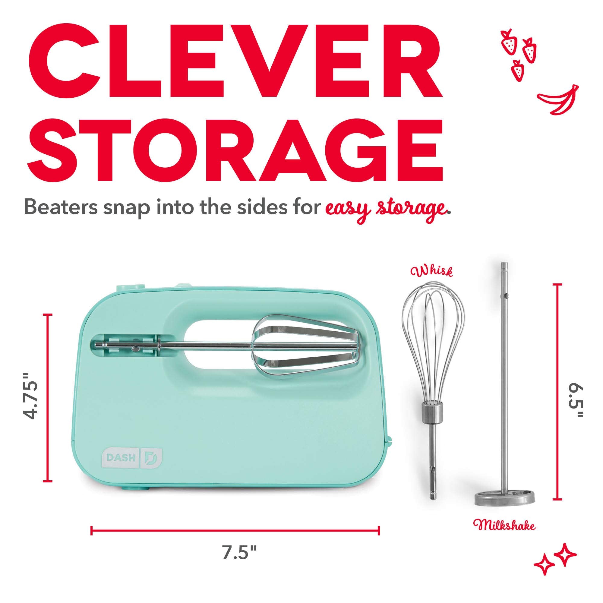 Dash Smartstore Deluxe Compact Electric Hand Mixer + Whisk And Milkshake Attachment For Whipping, Mixing Cookies, Brownies, Cake